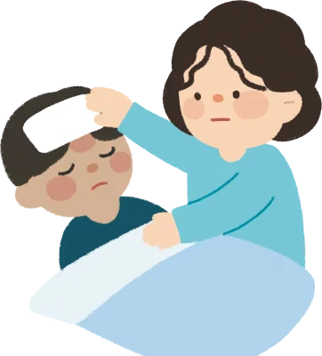 아픈 아이를 돌보는 엄마 삽화
